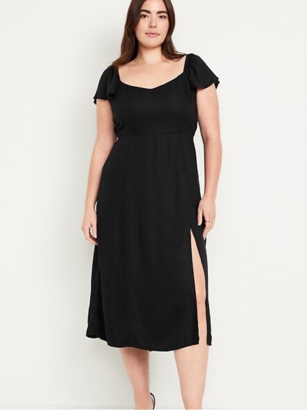 Old Navy Crepe Flutter Sleeve Slit Hem Midi Dress